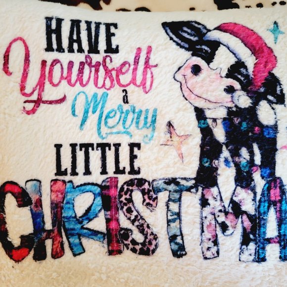 Merry Little Christmas Cow Throw Blanket - Picture 5 of 6